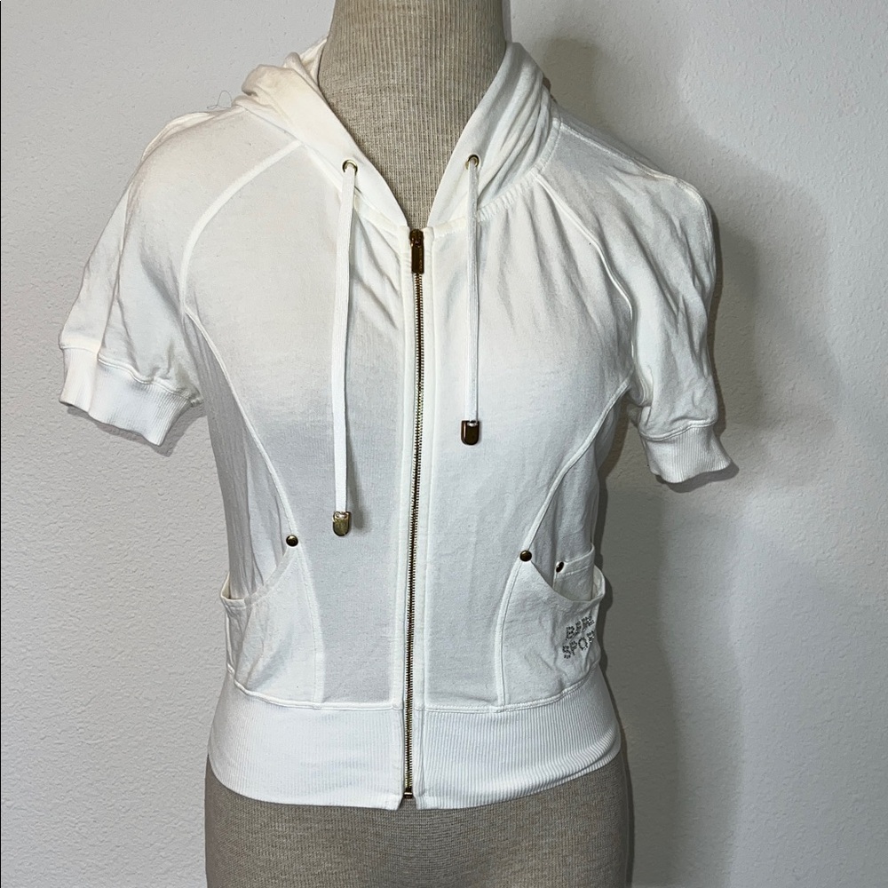 Bebe Sport Y2K Pima Cotton Short Sleeve Hooded Cardigan